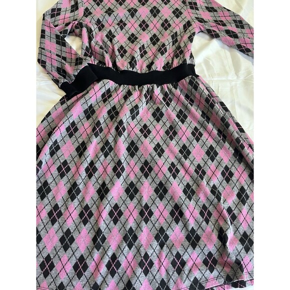 Unique Vintage Adorable Purple & Pink Argyle Sweater Dress women size Small - Picture 5 of 6